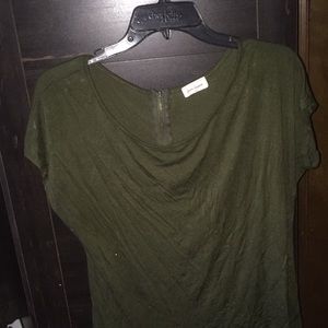 Olive green short sleeve shirt with gold zipper